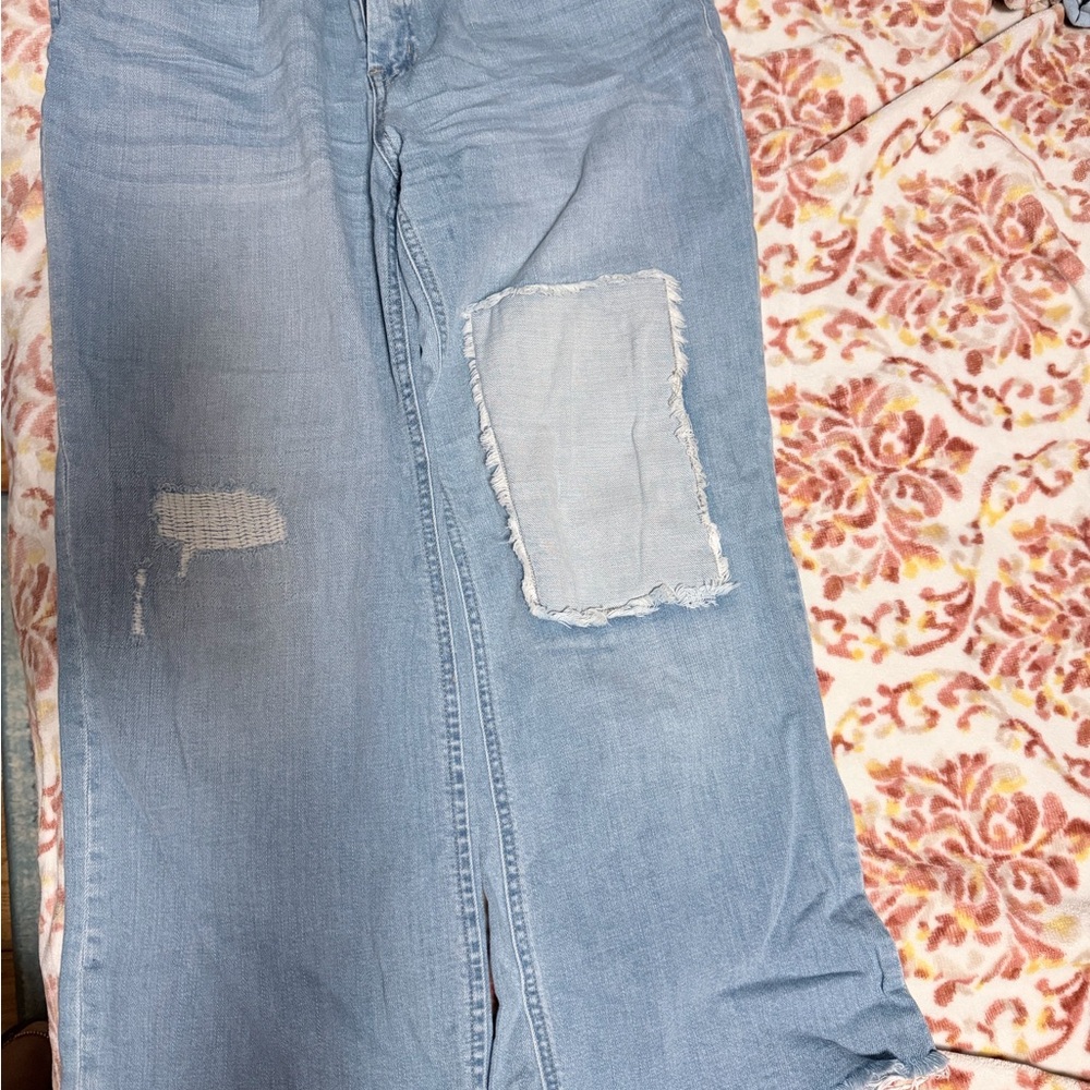 Women's Light Blue Distressed Flare Jeans